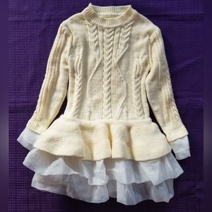 Cream Cable Knit Peplum Dress for Kids
